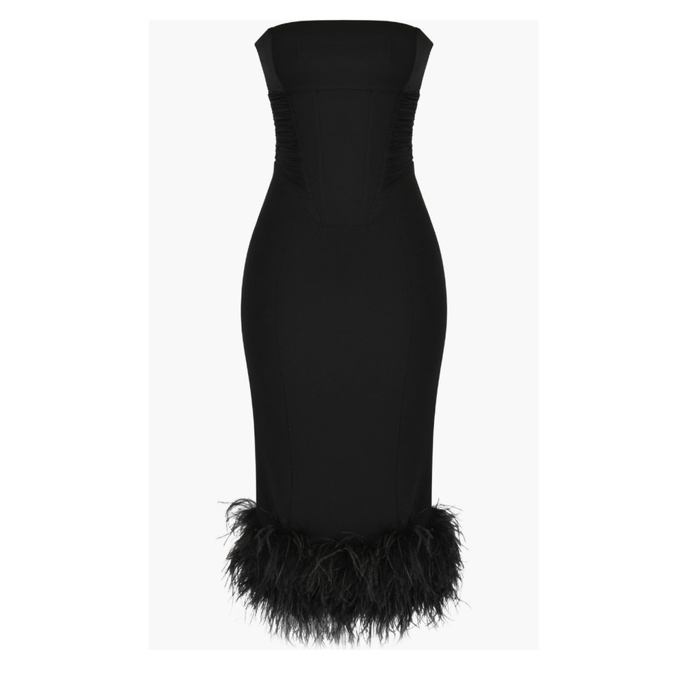 House Of CB Fionula Strapless Feather Hem Midi Dress